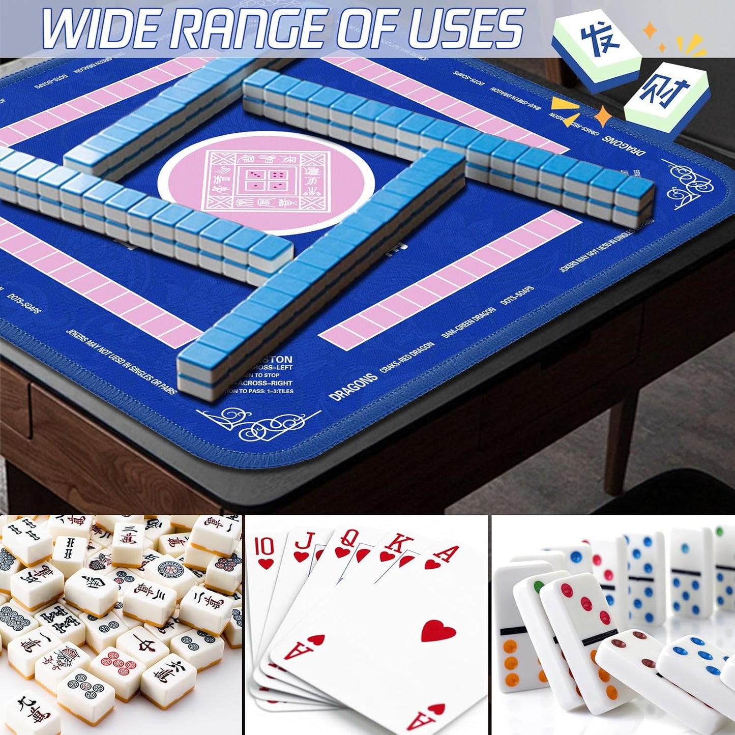 Mahjong Mat - Non-Slip Noise Reduction Gaming Mat 32.4x32.4 Inch